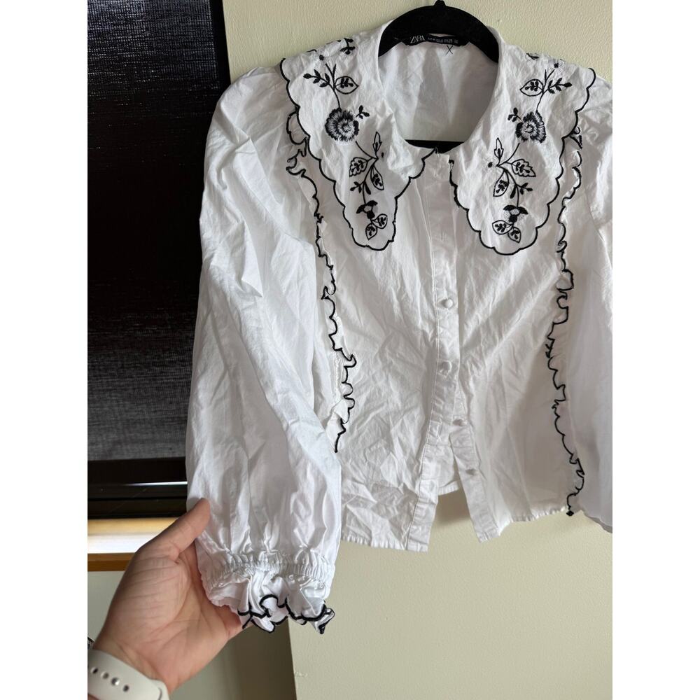 Zara Embroidered Poplin Top Size Small - Picture 6 of 6